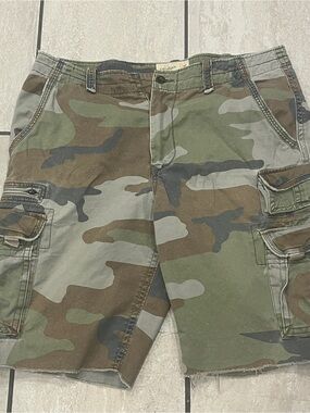 American Eagle Cargo Shorts Men 38 Green Camo Longer Length Military Utility